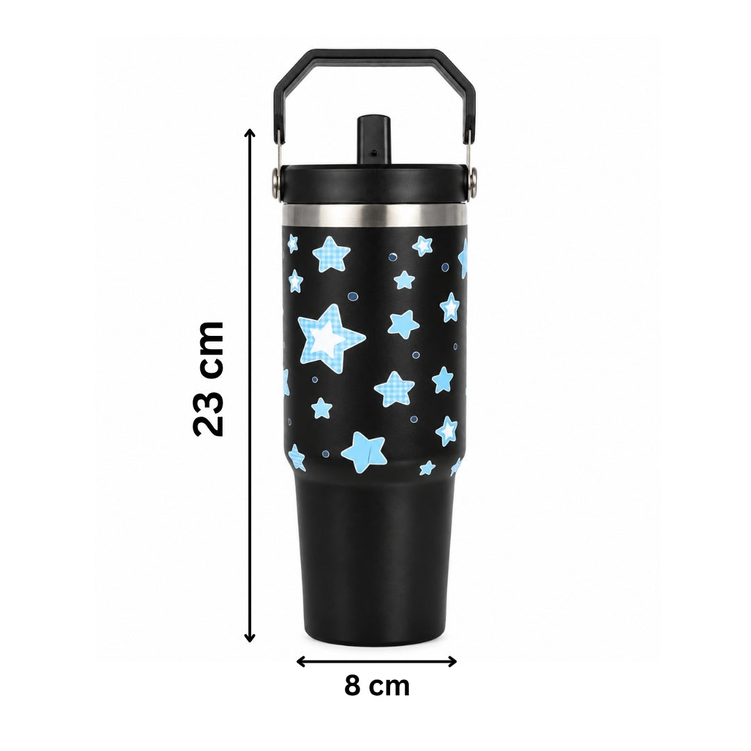 Star Print Tumbler with Handle & Straw | Reusable Travel Cup | Stylish Everyday Drinkware