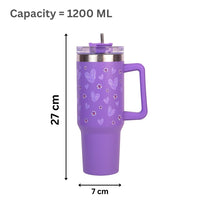 Purple Floral Tumbler with Handle & Straw – Cute Reusable Travel Cup for Everyday Drinks