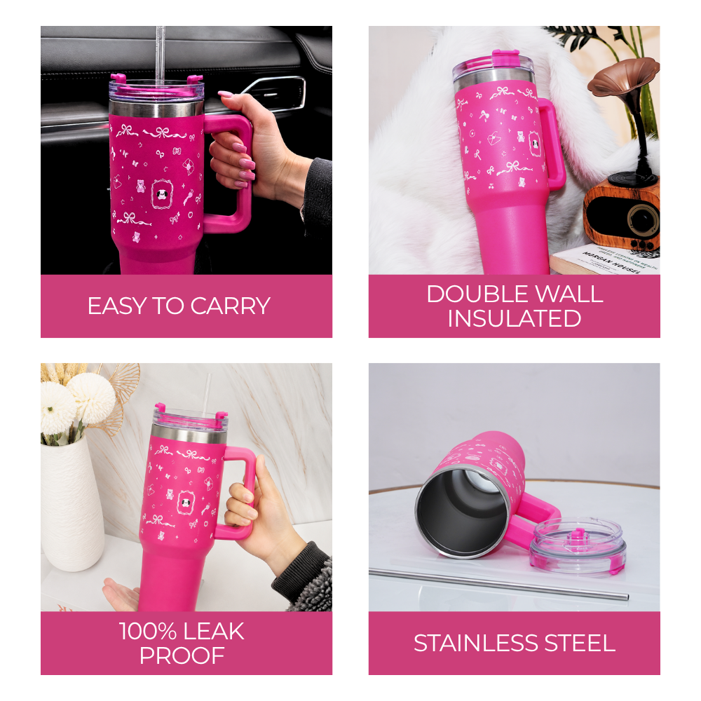 Kawaii Bow Print Design Pink Stainless Steel Tumbler