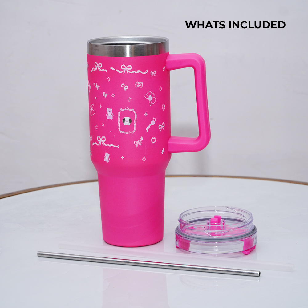 Kawaii Bow Print Design Pink Stainless Steel Tumbler