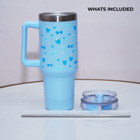 Blue Cherry & Strawberry Floral Stainless Steel Tumbler