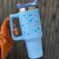 Blue Cherry & Strawberry Floral Stainless Steel Tumbler
