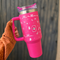 Kawaii Bow Print Design Pink Stainless Steel Tumbler