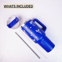 Royal Blue Bow & Heart Tumbler with Straw & Handle – Cute Coquette Travel Tumbler