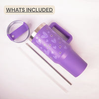 Purple Floral Tumbler with Handle & Straw – Cute Reusable Travel Cup for Everyday Drinks