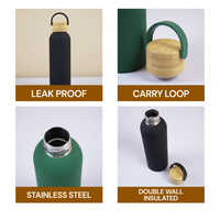 Midnight Black Stainless Steel Water Bottle with Bamboo Lid – 550 ml