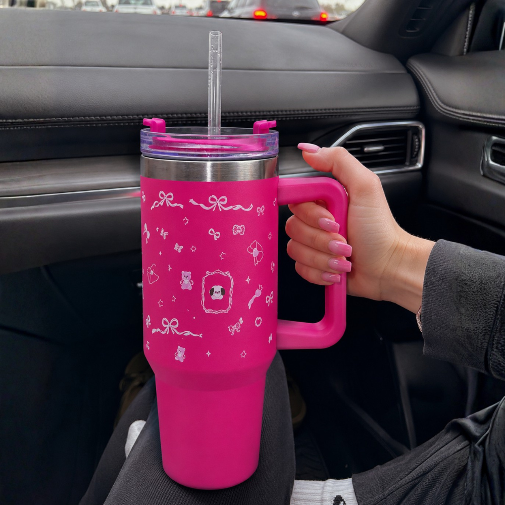 Kawaii Bow Print Design Pink Stainless Steel Tumbler