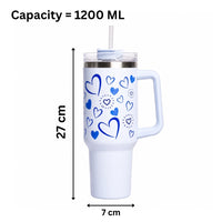 Heart Print Tumbler with Handle & Straw | Reusable Travel Water Cup | Stylish Drinkware