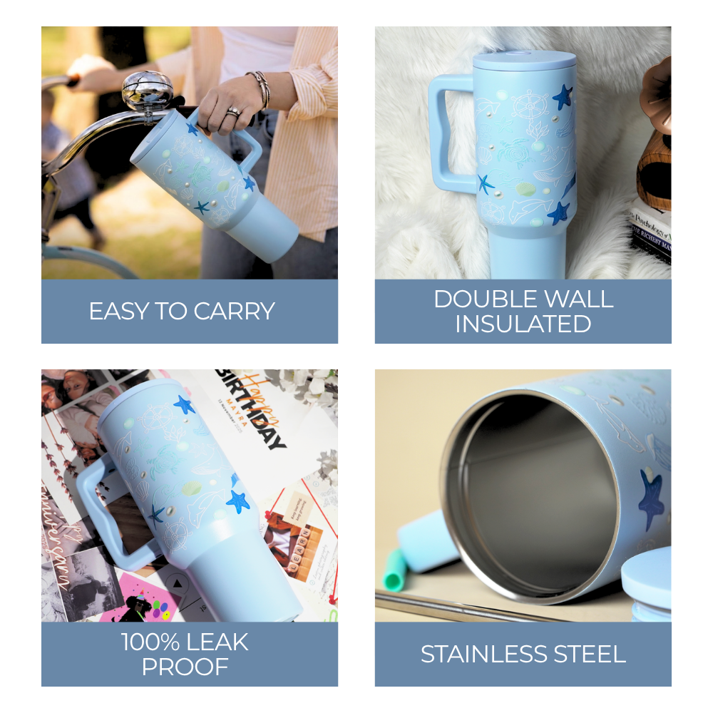 Aqua Marine Insulated Tumbler — Leakproof & Insulated (Sky Blue)