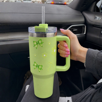 Cute Floral Green Bow Stainless Steel Tumbler