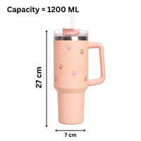 Floral Paw Print Tumbler with Handle & Straw | Reusable Travel Water Cup | Stylish Drinkware