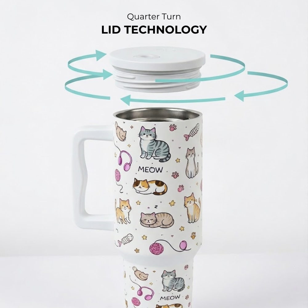 Meow Cat Insulated Tumbler— Leakproof & Insulated (White)