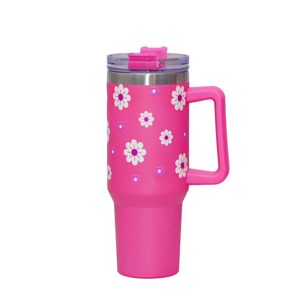 Pink Daisy Stainless Steel Floral Tumbler