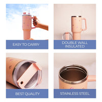 Floral Paw Print Tumbler with Handle & Straw | Reusable Travel Water Cup | Stylish Drinkware