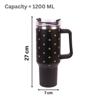 Black Sunflower Tumbler with Handle & Straw – Cute Floral Reusable Travel Cup for Women & Girls