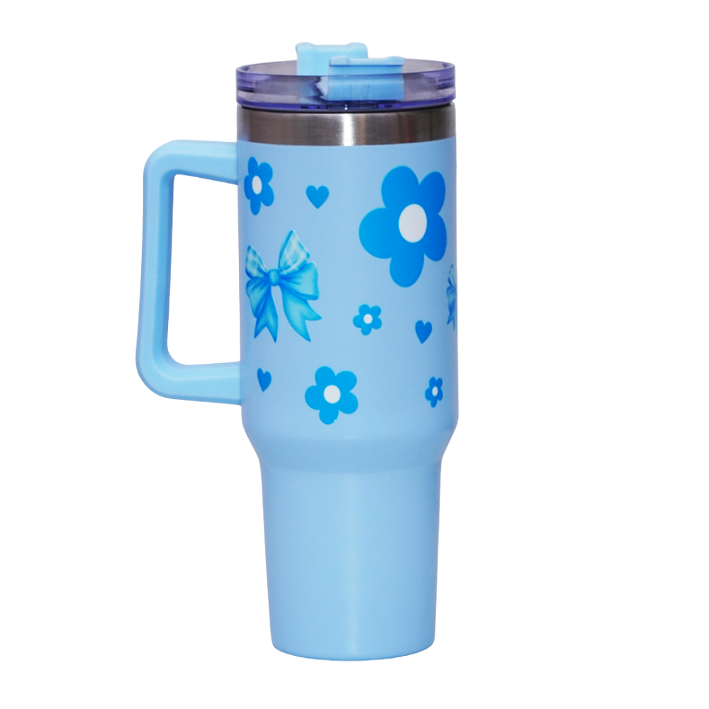Cute Floral Blue Bow Stainless Steel Tumbler