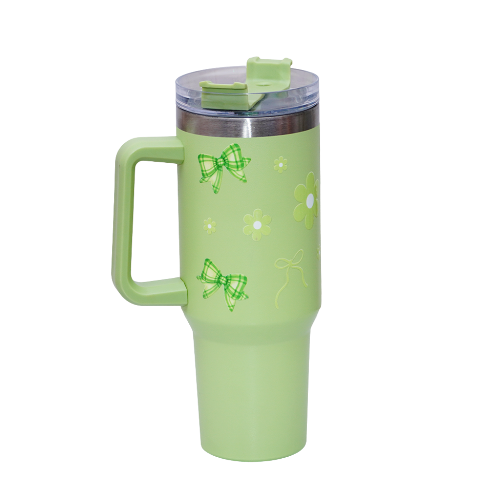 Cute Floral Green Bow Stainless Steel Tumbler