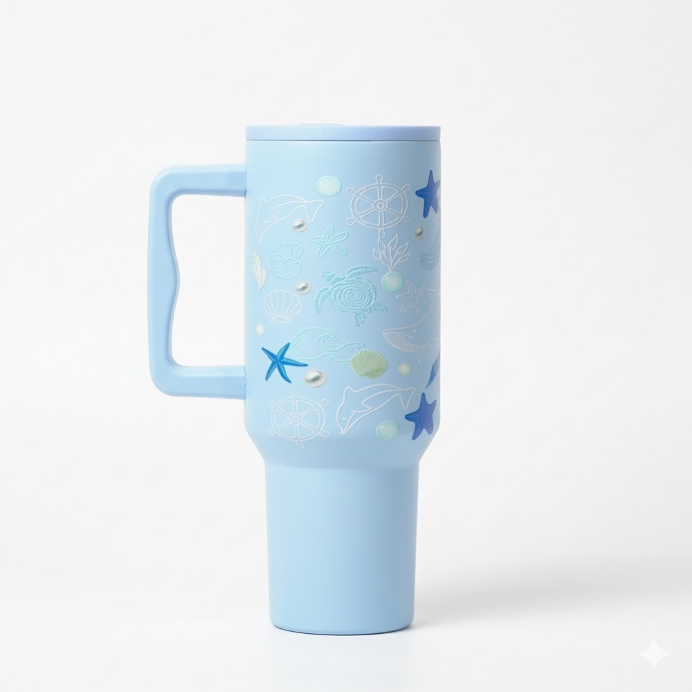 Aqua Marine Insulated Tumbler — Leakproof & Insulated (Sky Blue)
