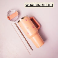 Floral Paw Print Tumbler with Handle & Straw | Reusable Travel Water Cup | Stylish Drinkware