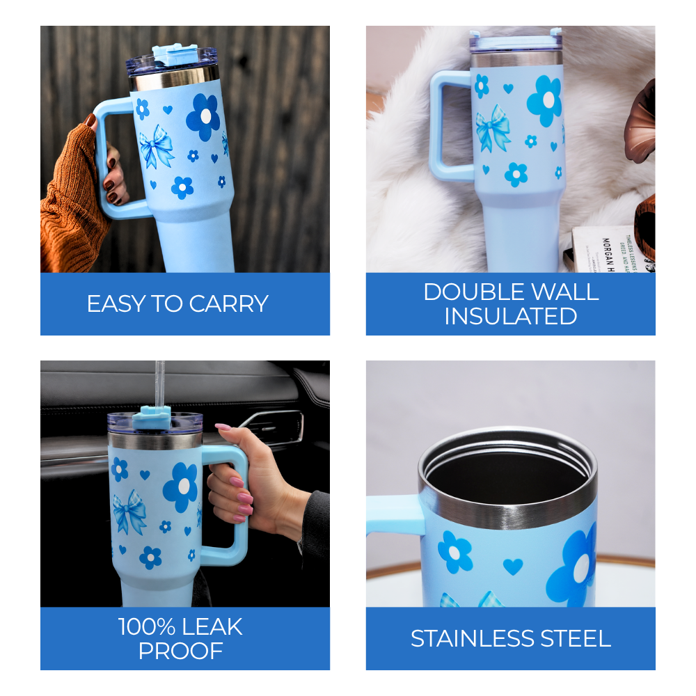 Cute Floral Blue Bow Stainless Steel Tumbler
