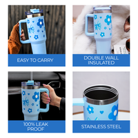 Cute Floral Blue Bow Stainless Steel Tumbler