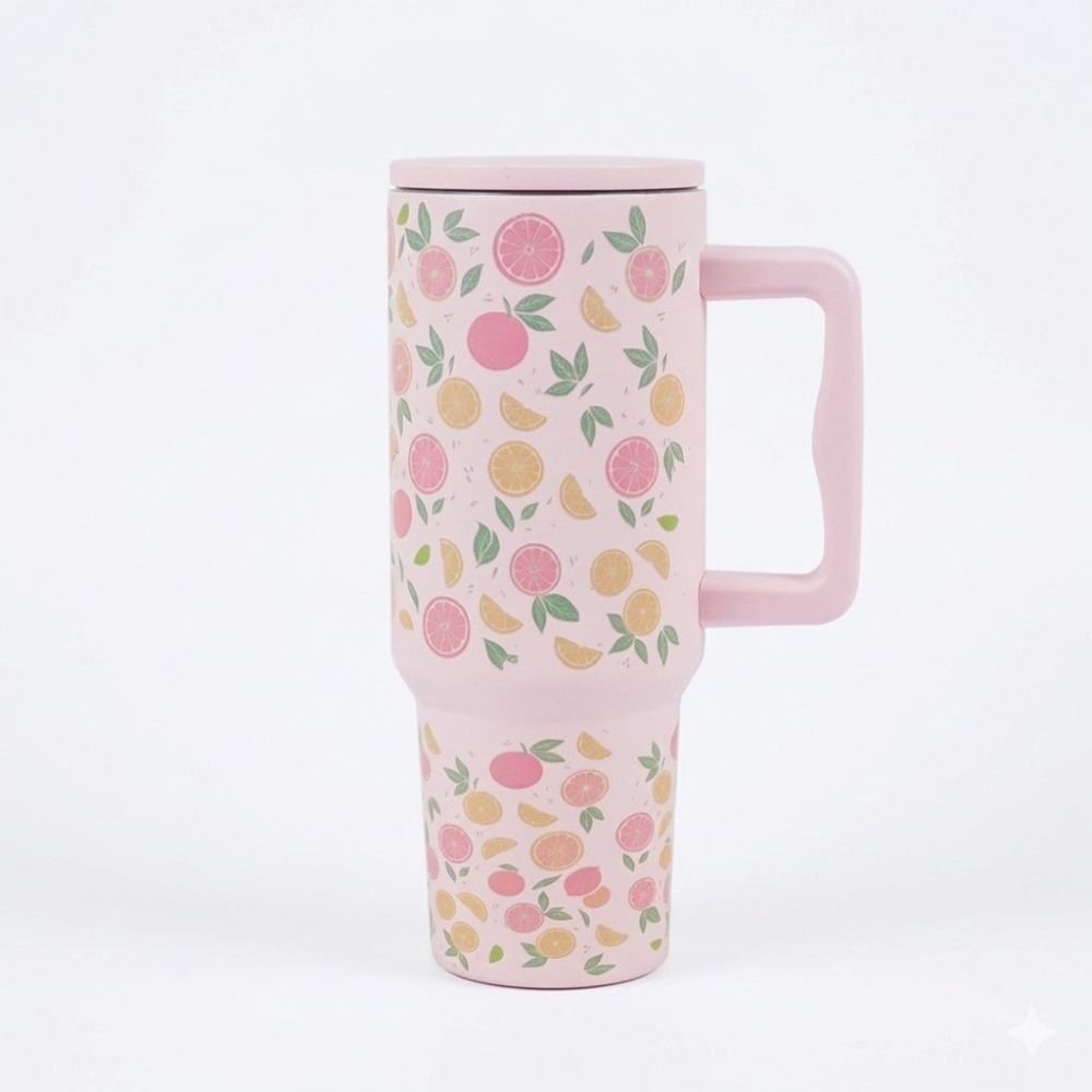 Citrus Bloom Insulated Tumbler — Leakproof & Insulated (Light Pink)