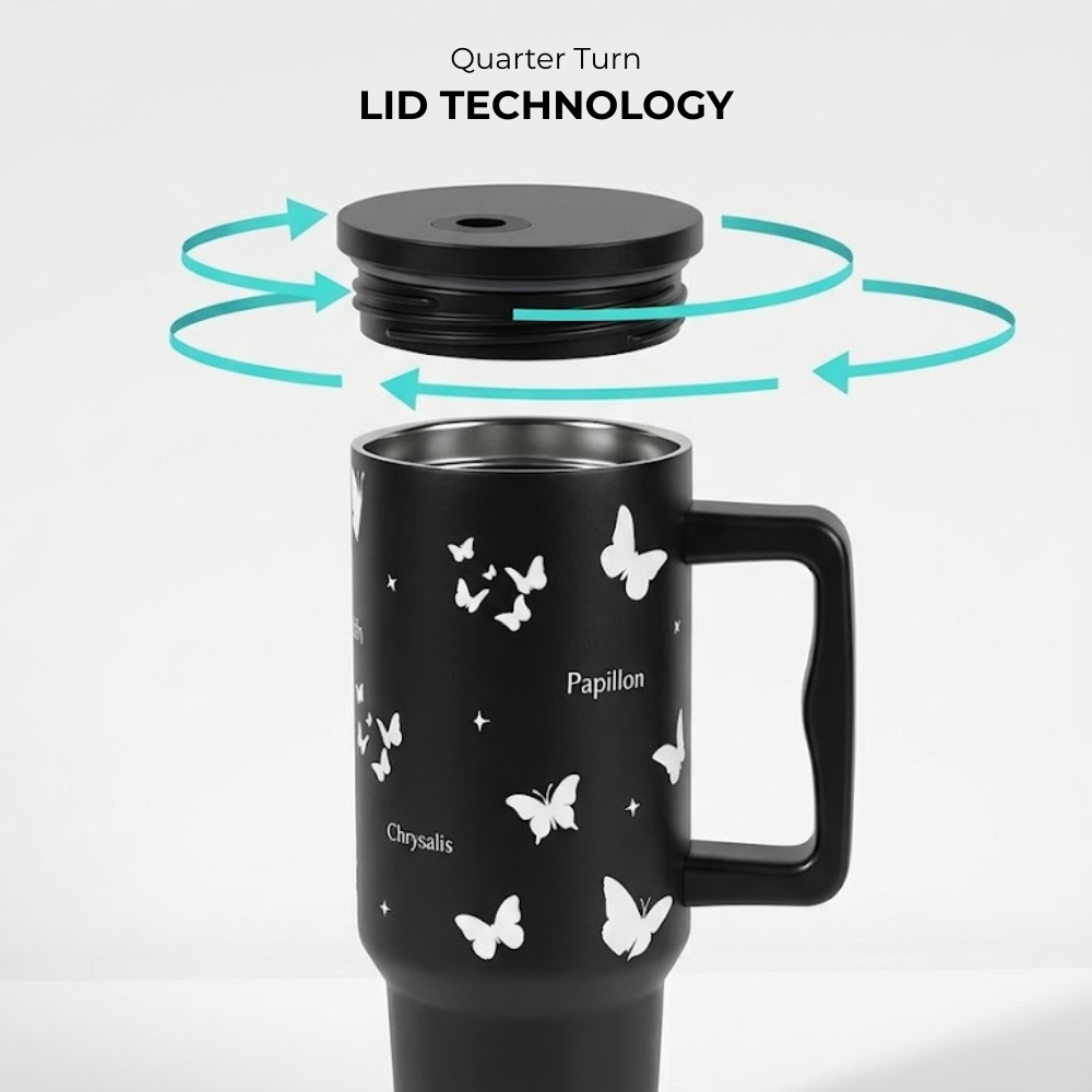 Butterfly Noir Papillon Tumbler — Leakproof & Insulated (Black)
