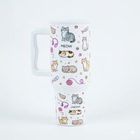Meow Cat Insulated Tumbler— Leakproof & Insulated (White)