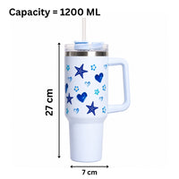 Starfish Print Tumbler with Handle & Straw | Reusable Travel Water Cup | Stylish Drinkware