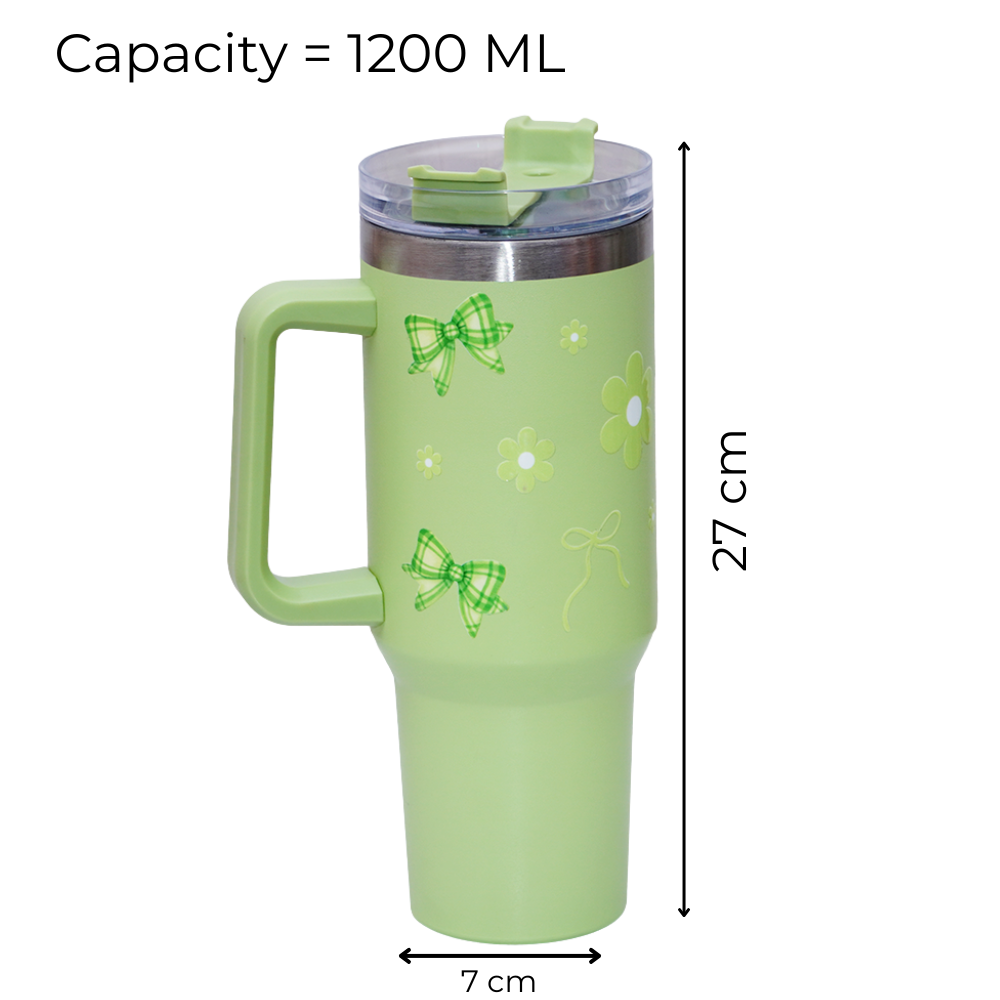 Cute Floral Green Bow Stainless Steel Tumbler