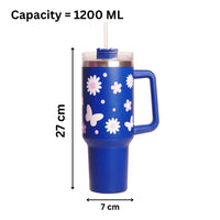 Sun Flower Print Tumbler with Handle & Straw | Reusable Travel Water Cup | Stylish Drinkware