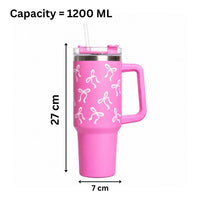Bow Print Tumbler with Handle & Straw | Reusable Travel Water Cup | Stylish Drinkware