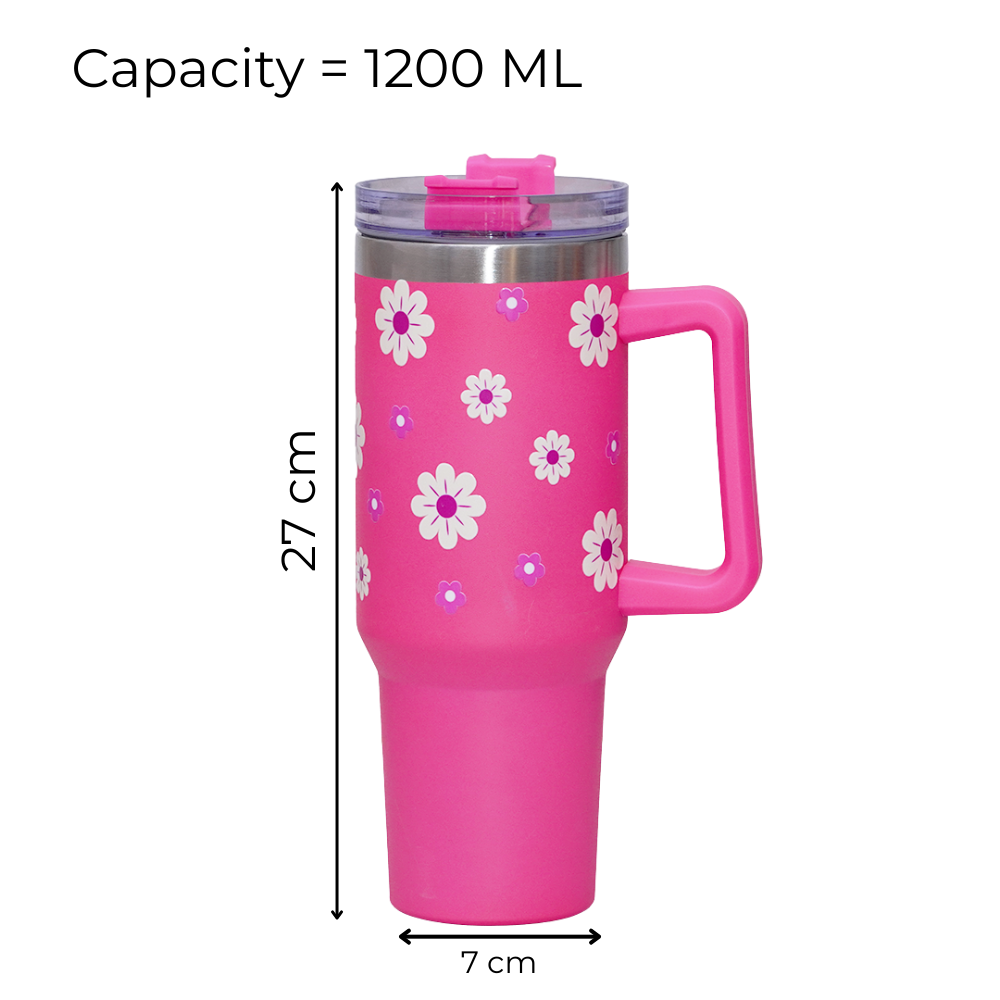 Pink Daisy Stainless Steel Floral Tumbler