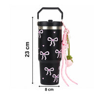 Bow Print Tumbler with Handle & Charm | Reusable Travel Cup | Cute Everyday Drinkware