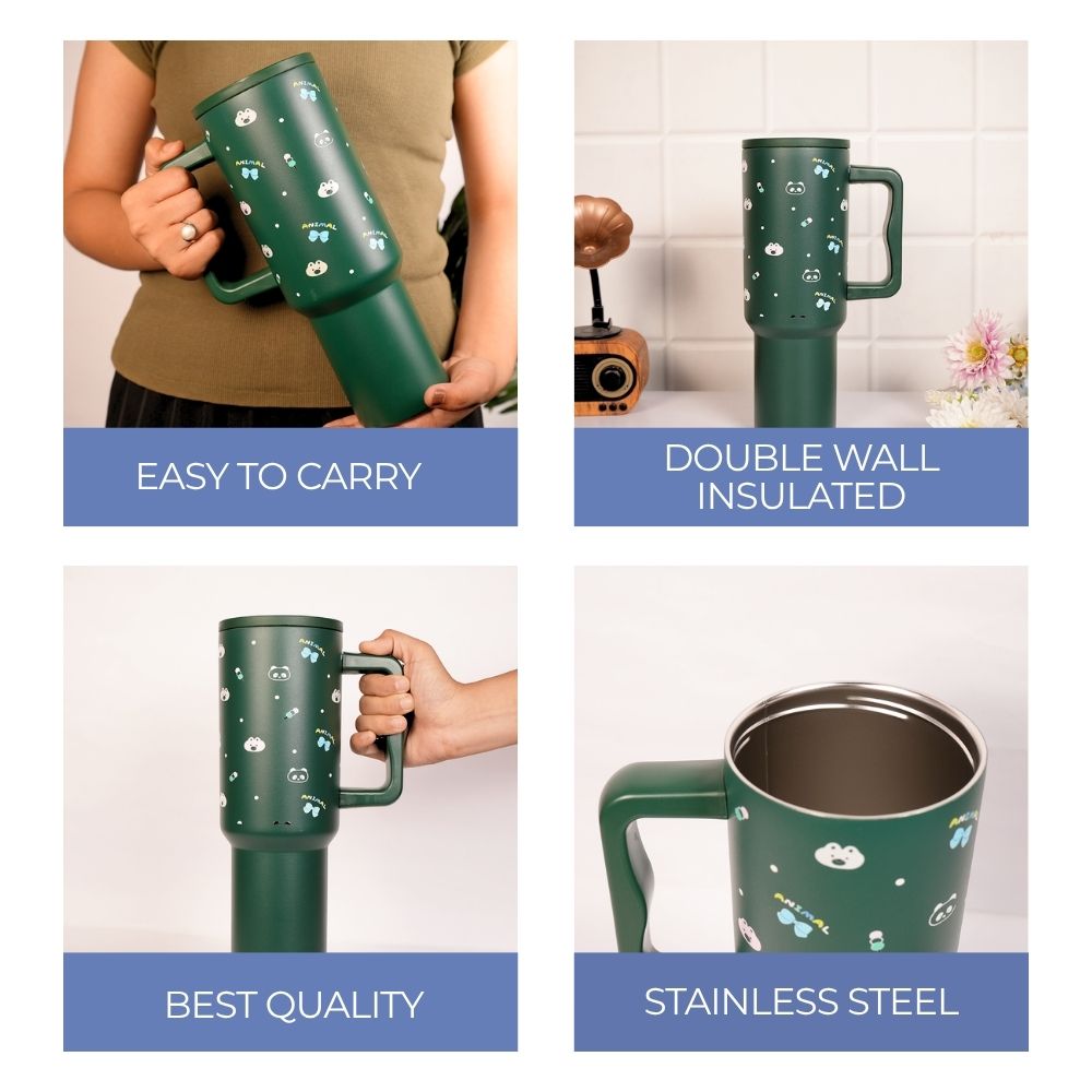 Green Animal Friend Insulated Tumbler with Handle