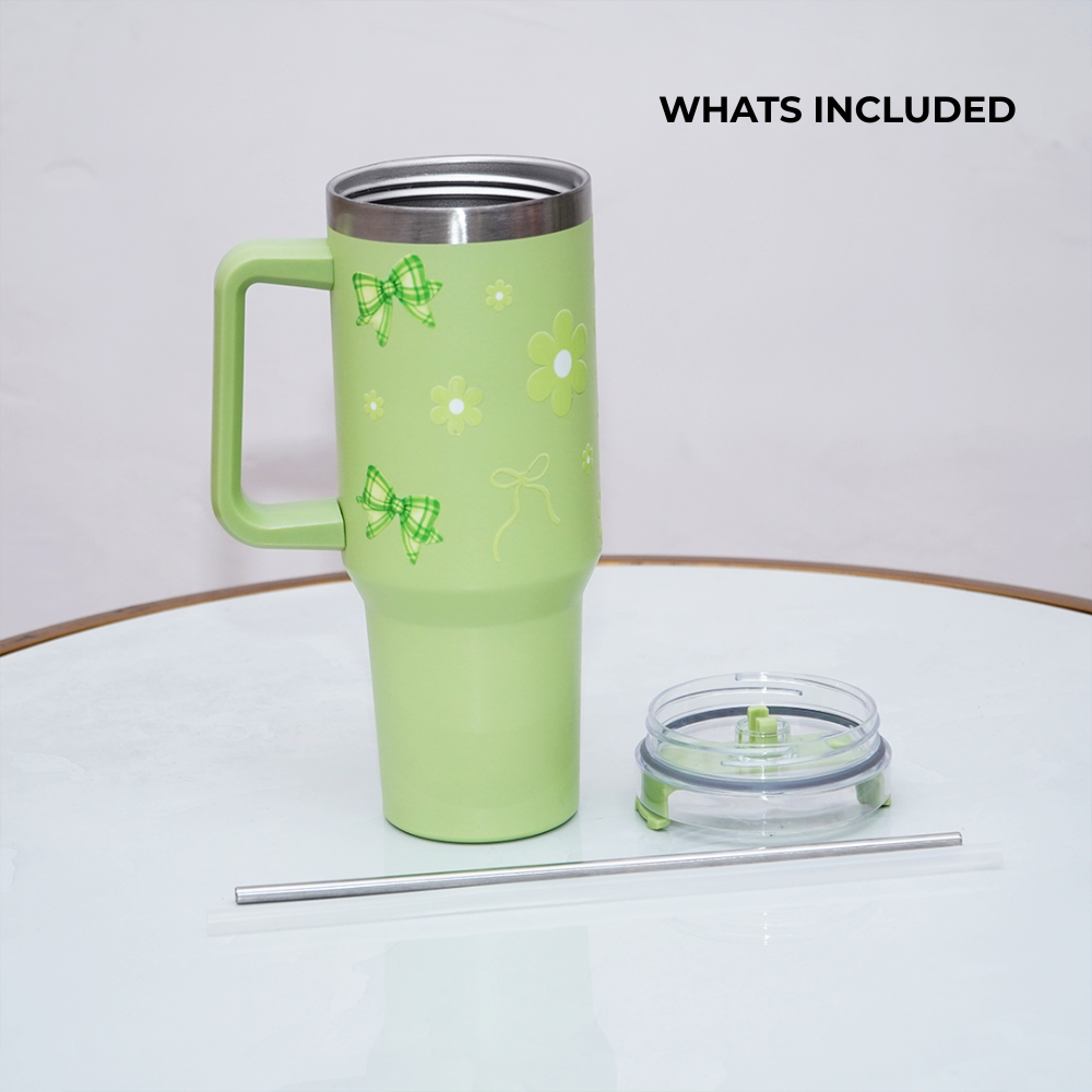 Cute Floral Green Bow Stainless Steel Tumbler