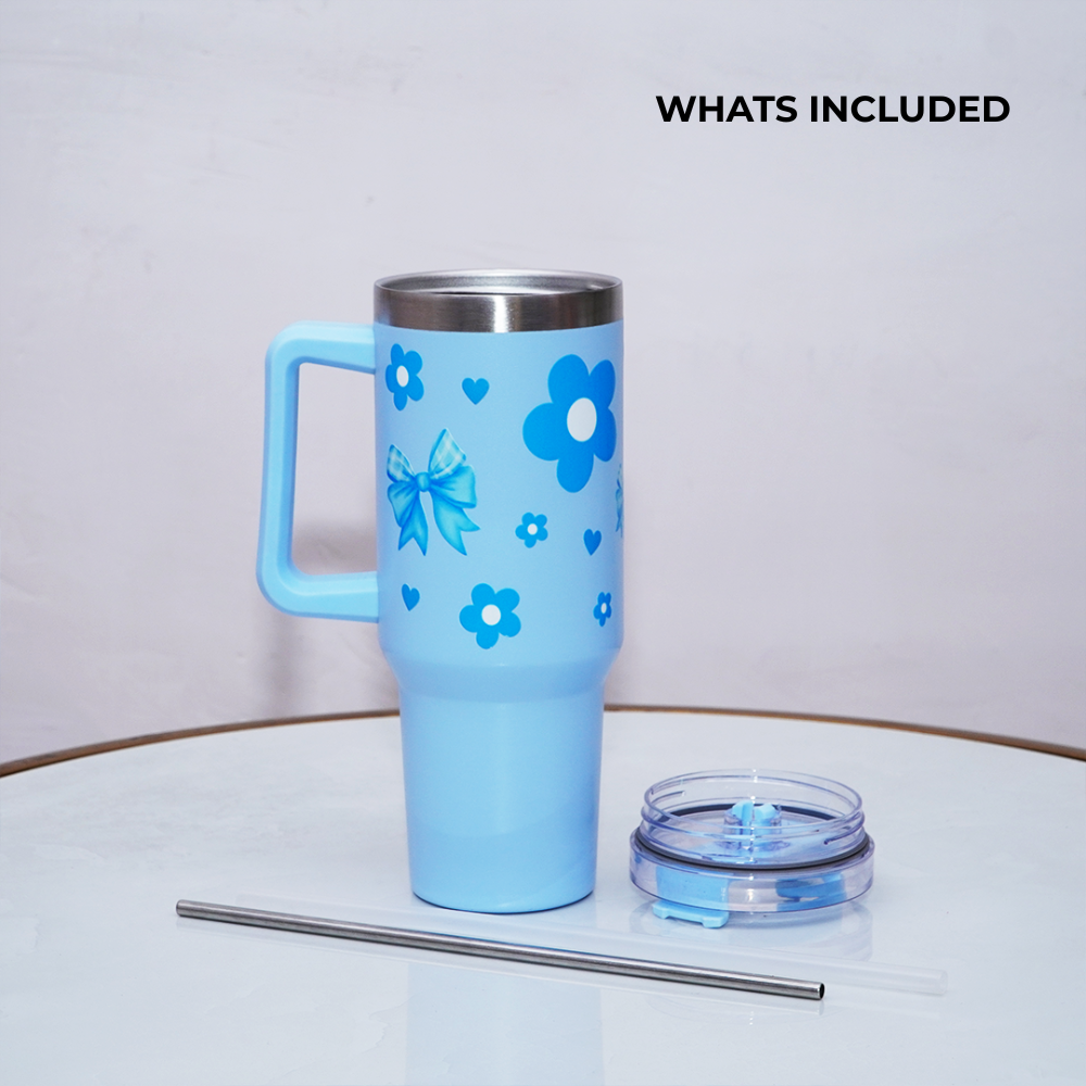 Cute Floral Blue Bow Stainless Steel Tumbler