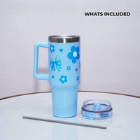Cute Floral Blue Bow Stainless Steel Tumbler