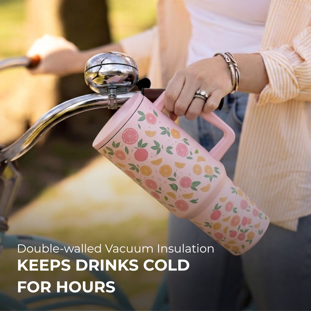 Citrus Bloom Insulated Tumbler — Leakproof & Insulated (Light Pink)