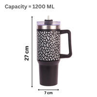 Black Leopard Print Tumbler with Handle & Straw – Stylish Reusable Travel Cup for Women & Girls