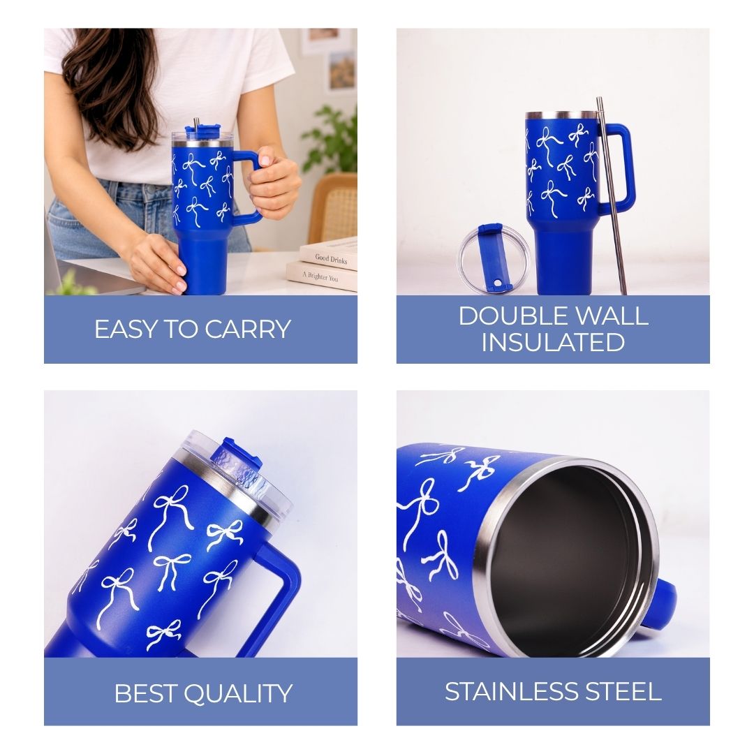 Black Butterfly Print Tumbler with Straw & Handle – Insulated Travel Tumbler (Copy)