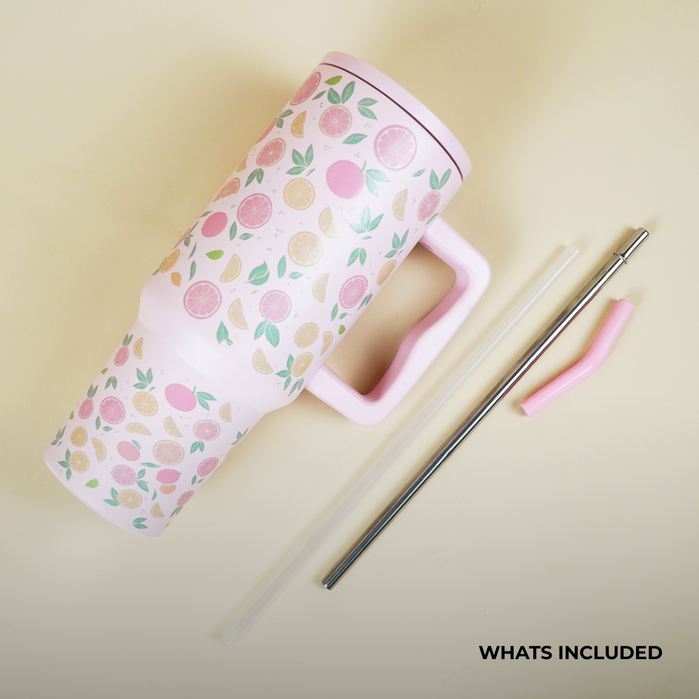 Citrus Bloom Insulated Tumbler — Leakproof & Insulated (Light Pink)