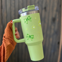 Cute Floral Green Bow Stainless Steel Tumbler