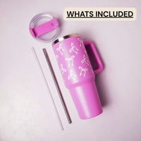 Bow Print Tumbler with Handle & Straw | Reusable Travel Water Cup | Stylish Drinkware