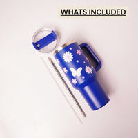 Sun Flower Print Tumbler with Handle & Straw | Reusable Travel Water Cup | Stylish Drinkware