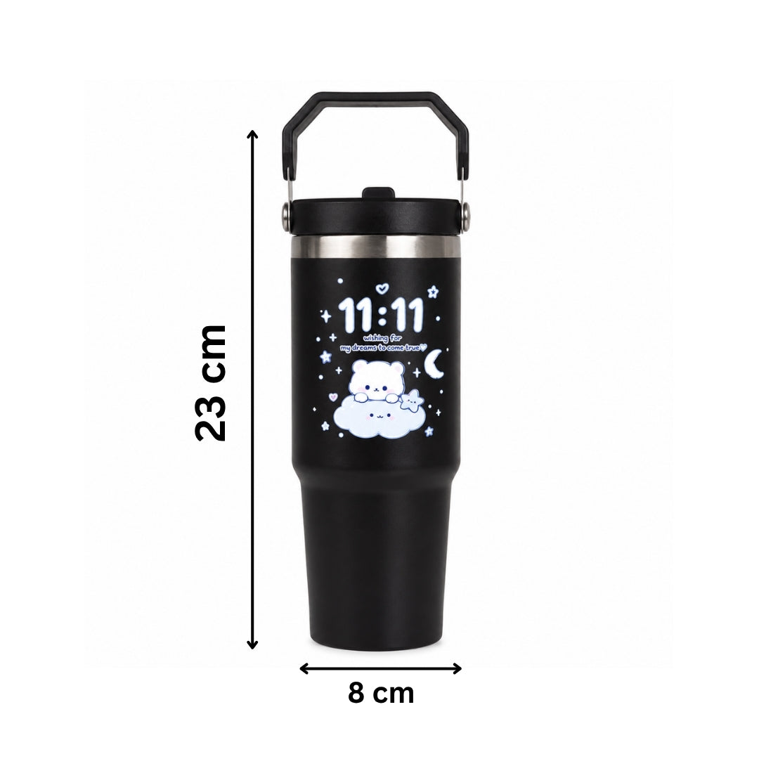 11:11 Printed Tumbler with Handle & Straw | Reusable Travel Cup | Cute Everyday Drinkware