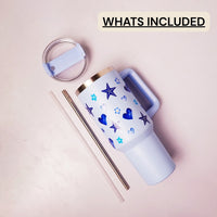 Starfish Print Tumbler with Handle & Straw | Reusable Travel Water Cup | Stylish Drinkware