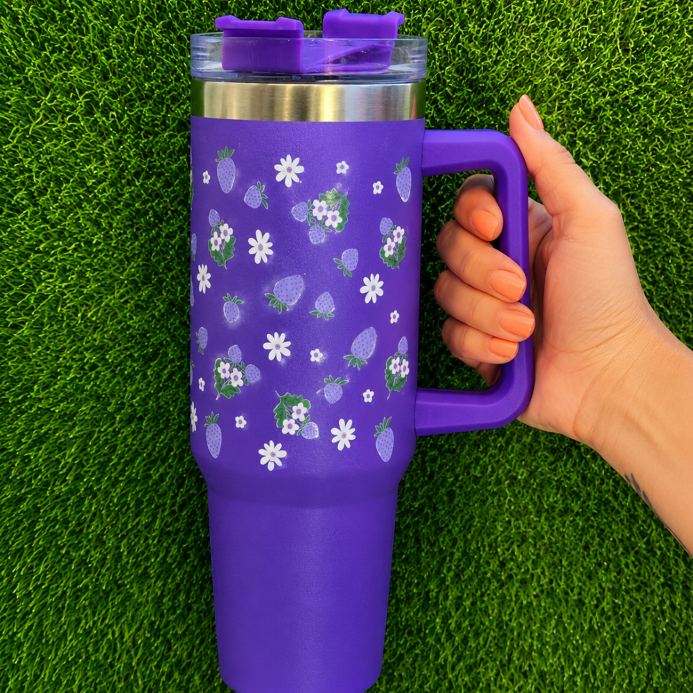 Lavender Strawberry Daisy Floral Stainless Steel Tumbler