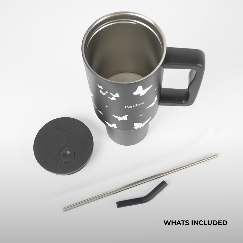 Butterfly Noir Papillon Tumbler — Leakproof & Insulated (Black)
