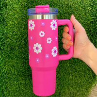 Pink Daisy Stainless Steel Floral Tumbler